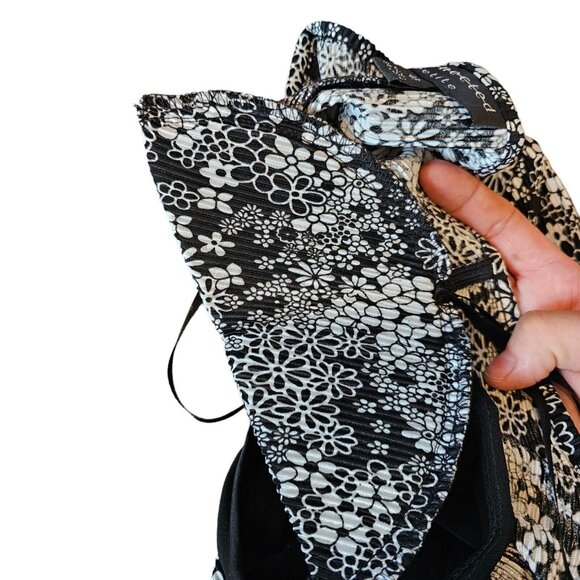 Vintage Y2K Womens Small Black Retro Floral Pleated Dress Knee Length Layered - Picture 11 of 14